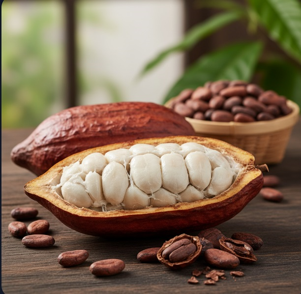 Cocoa beans and cocoa pod